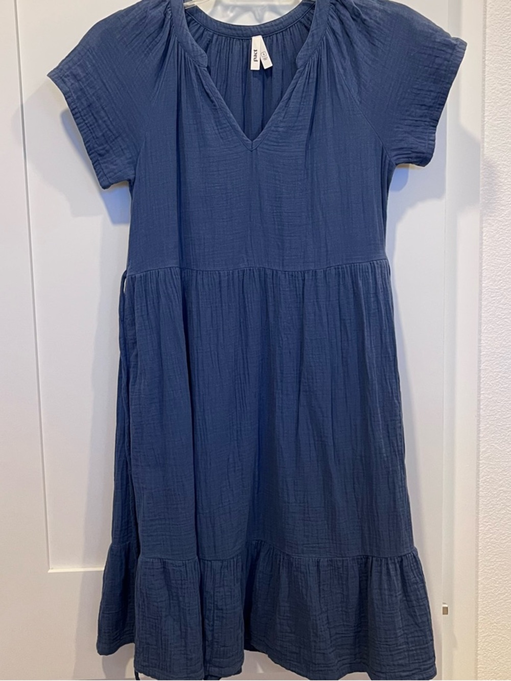 Pact Women's Slate Blue V-Neck Tiered Cotton Dress - Picture 5 of 7